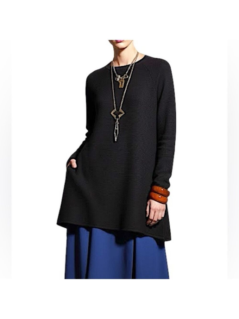 Tristan Black Raglan Sleeve Ribbed Knit a line Sweater dress S